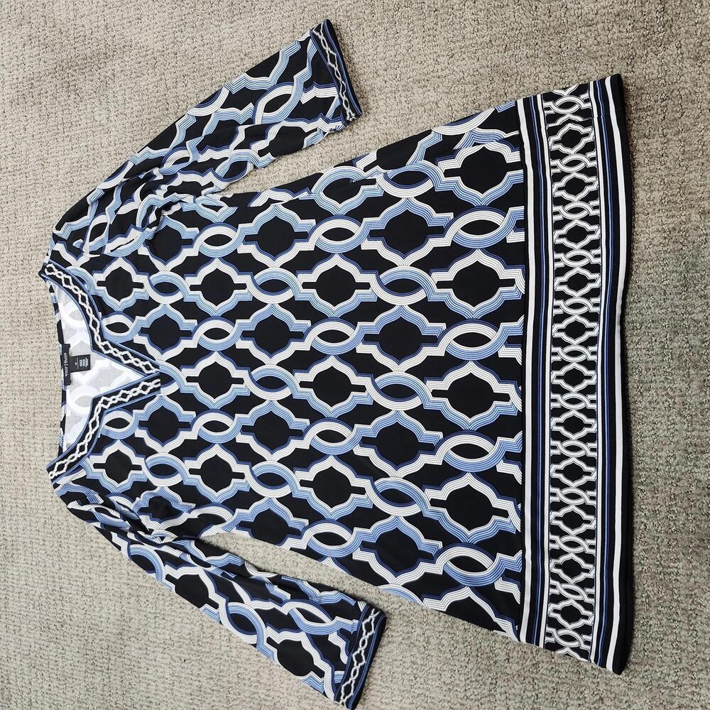White House Black Market Tunic Blue White Long Sleeve Women’s Size M
